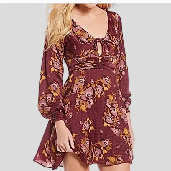 ❤️HOST PICK❤️NWOT Free People Morning Light Dress in Burgundy / Wine - Picture 1 of 9